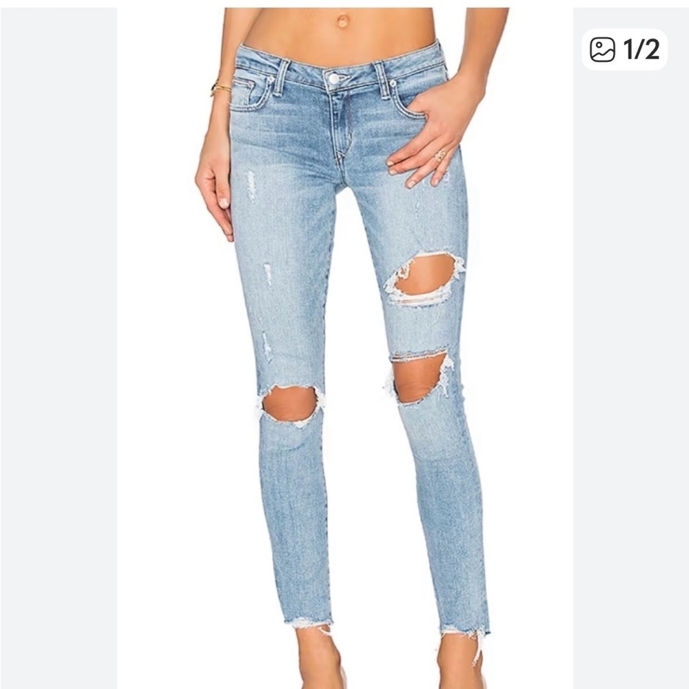 Lovers + Friends Distressed Light Blue Skinny Jeans
